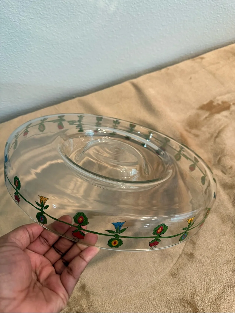 Glass Divided Server with Colorful Floral Motif